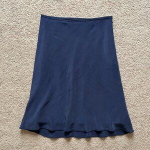 Via Seta 100% Silk Navy Midi Skirt Womens Size 10 Old Money Luxury Basics